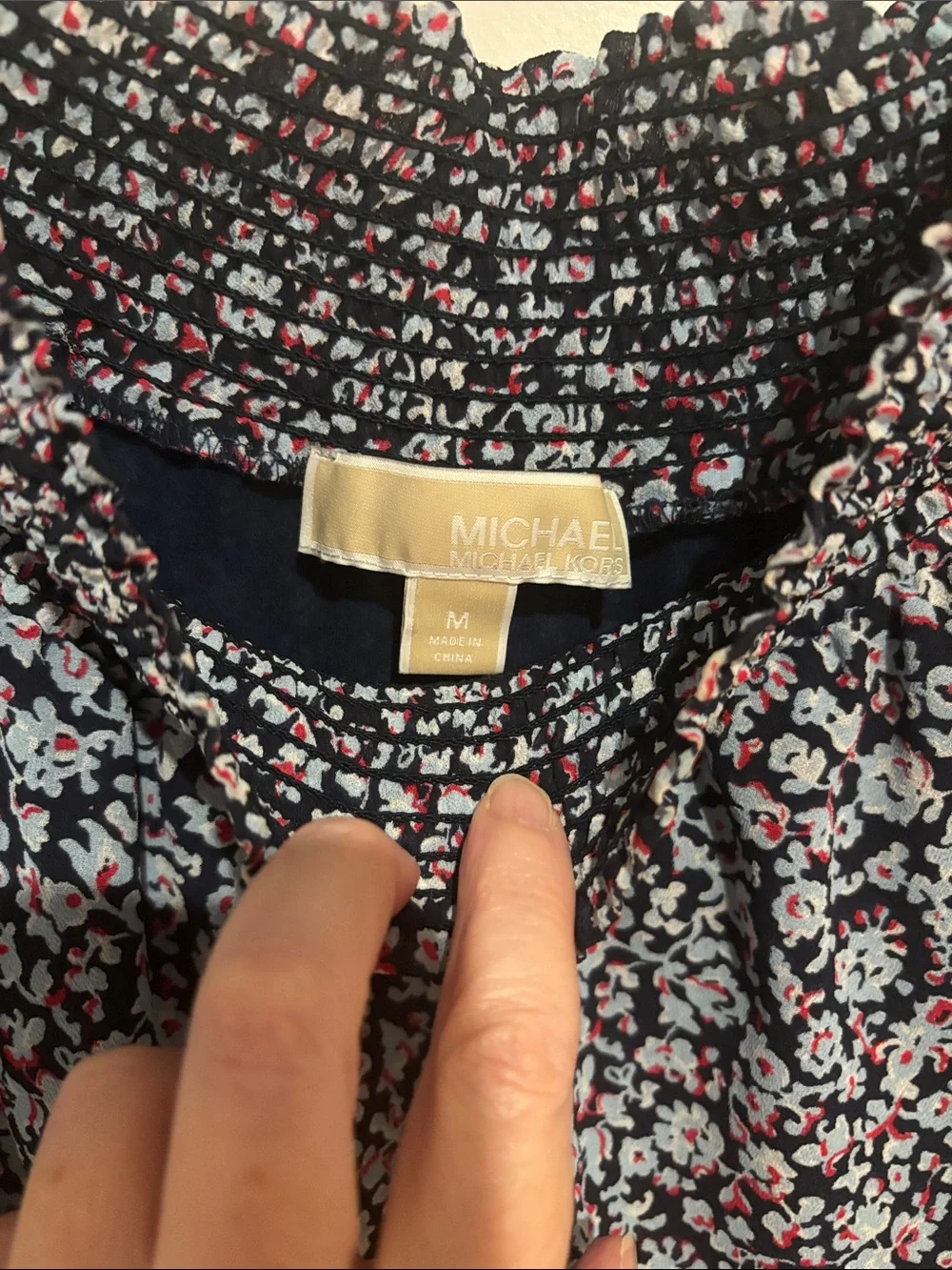 Michael Kors Black Smocked Off-Shoulder Floral  Dress